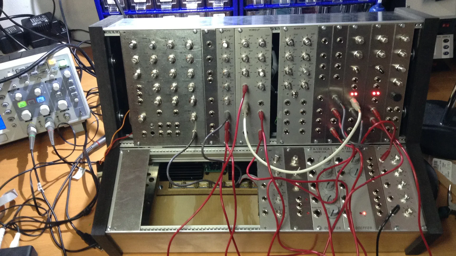 Front view of the custom modular synthesizer
